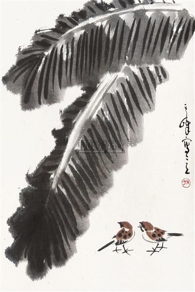 芭蕉麻雀 立轴 纸本设色 - 1722 - 中国当代书画 - 2010秋季艺术品