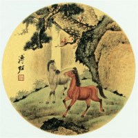 溥佐 双骏图 圆光镜心 - 溥佐 - 中国书画、油画 - 2006艺术精品拍卖会 -收藏网