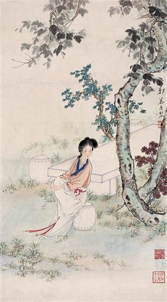 桐荫仕女 镜心 设色纸本 - 125768 - 名家书画·油画专场 - 2006夏季