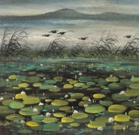 池塘 镜心 设色纸本 - 林风眠 - 中国书画（二） - 2010年秋季艺术品拍卖会 -收藏网
