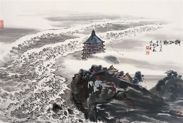 孔仲起 钱江潮 镜心 设色纸本