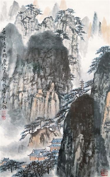 深山古寺 镜框 设色纸本 - - 中国书画(二) - 2011春季拍卖会 -中国