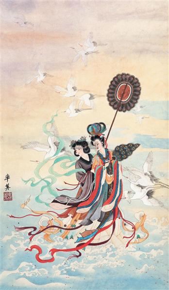 任率英 仙女下凡 立轴 设色纸本