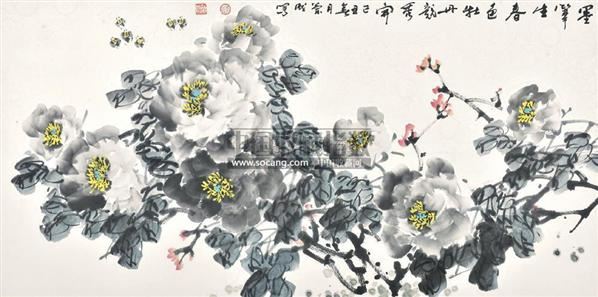 李兰成 牡丹 镜片 设色纸本