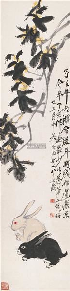 齐白石 桂花双兔 立轴 设色纸本