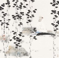 抚琴图 镜片 设色纸本 - 任惠中 - 当代中国绘画专场 - 河南鸿远首届艺术品拍卖会 -收藏网