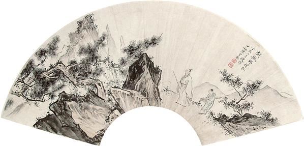 陈少梅 高士出游图 扇面 设色纸本