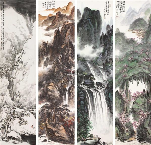 山水 四屏 纸本 - 118603 - 保真作品专题 - 2011岁末书画专场拍卖会