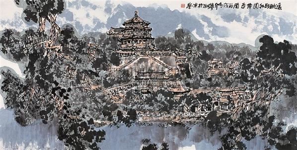 王梦湖 颐和园佛香阁 镜心 设色纸本