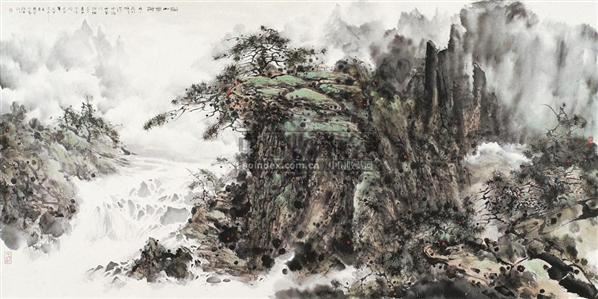 溪山春融 镜片 设色纸本-梁国荣-中国书画·雕塑-2010