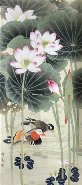 荷花鸳鸯图 立轴 纸本-喻继高-中国书画-2011秋季拍卖