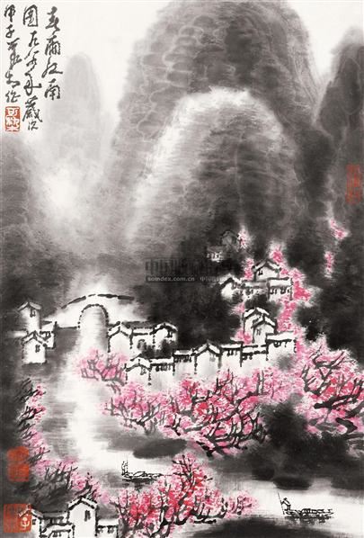 李可染 春雨江南 立轴 设色纸本