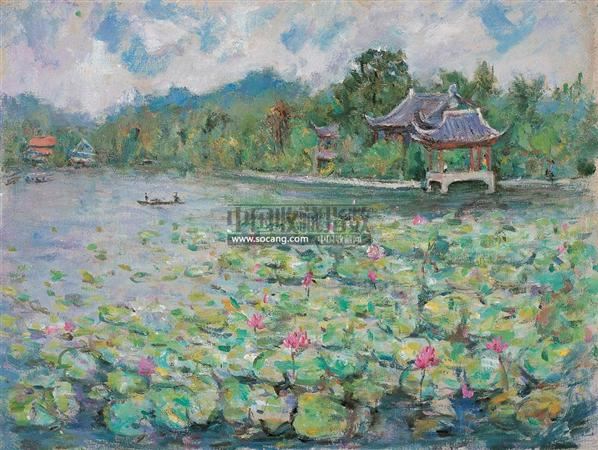 西湖荷花 布面油彩 - 153911 - 中国油画 - 2008春季艺术品拍卖会