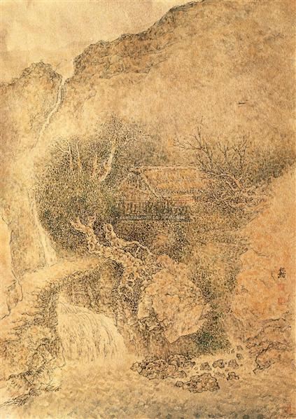 飞瀑流泉 镜心 设色金笺 - 8489 - 中国当代优秀画家绘画选集 - 2006
