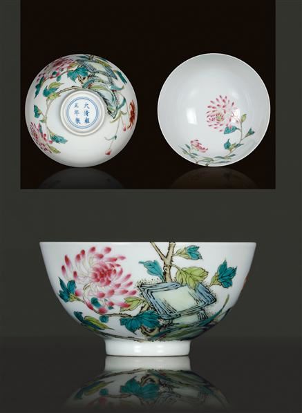 清雍正 粉彩过墙枝花卉纹碗 明清瓷器杂项专场 浙江丽泽2011