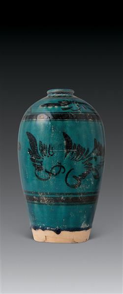宋磁州窑孔雀绿釉墨彩瓶--中国古代工艺美术-2007年仲夏拍卖会-收藏网