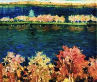 风景 湖光 布面 油彩 - 154627 - 中国油画及版画专场 - 2007年秋季拍卖会 -收藏网