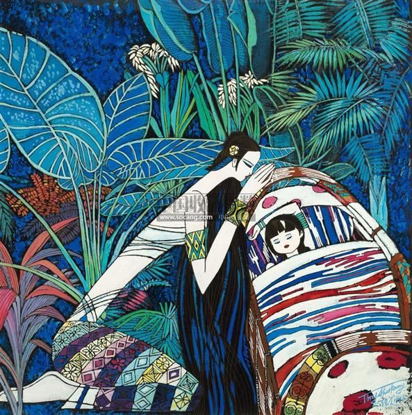 摇篮曲 纸本重彩-丁绍光-中国油画-2011春季艺术品会