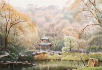 爱晚亭 镜框 设色水粉 黄铁山 名家书画"湖湘三百年"名家书画
