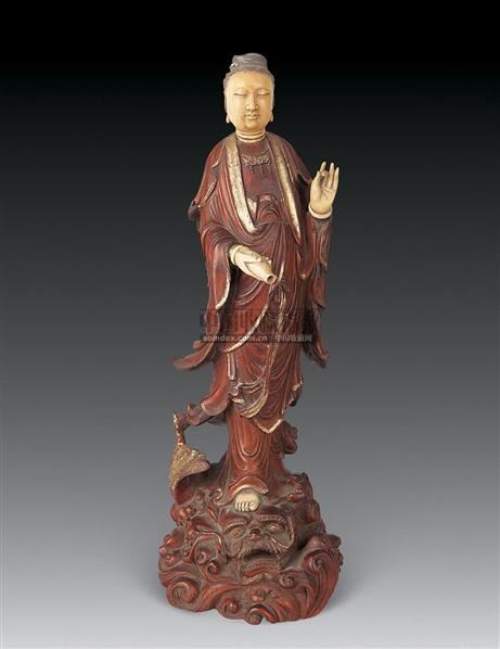 红木镶象牙观音菩萨立像