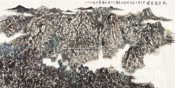 秋亭观云 设色纸本 -  - 中国书画（一） - 2011春季书画拍卖会 -收藏网