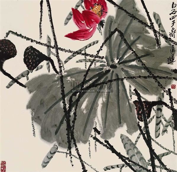 荷花 立轴 设色纸本-齐良迟-中国书画懋隆专场-2008品
