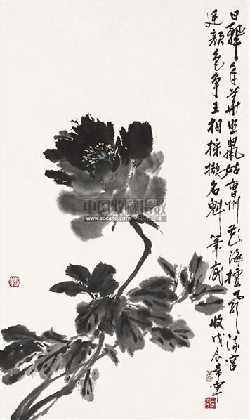 于希宁墨牡丹镜片设色纸本