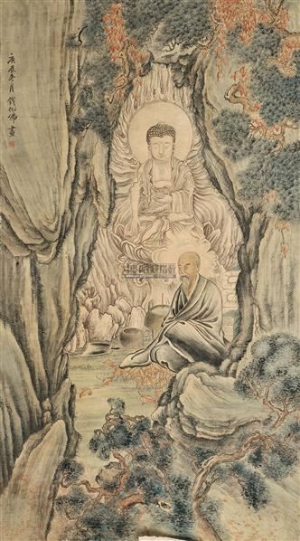 钱化佛 佛前参禅 镜心 绢本设色