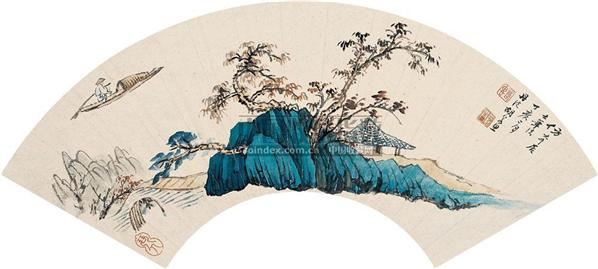 胡若思 青绿山水扇面