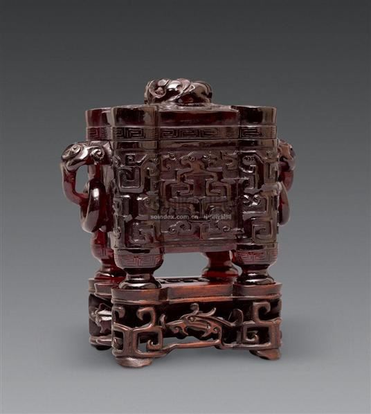 琥珀夔龙纹活环耳四管式方炉 - - 古代瓷器工艺品专场 - 2008春季艺术