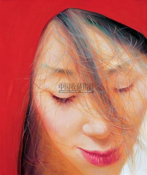 红披女 布面 油画 - 118190 - 油画、雕塑、版画暨广东油画、水彩 - 2006冬季拍卖会 -收藏网