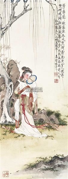 王凤年 仕女 立轴 设色纸本