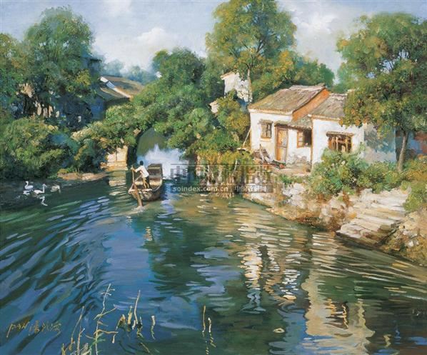 潘鸿海江南水乡布面油画