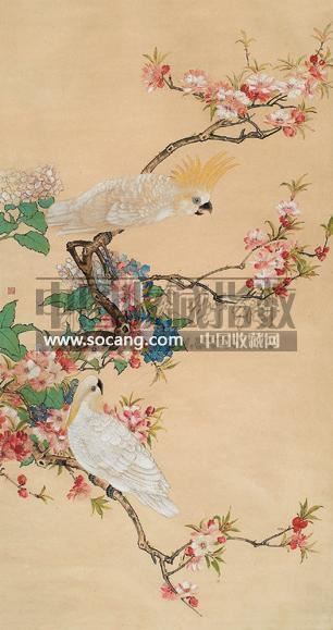鹦鹉桃花 立轴 设色纸本 - 124213 - 中国书画 瓷器工艺品 - 2007迎新艺术品拍卖会 -收藏网