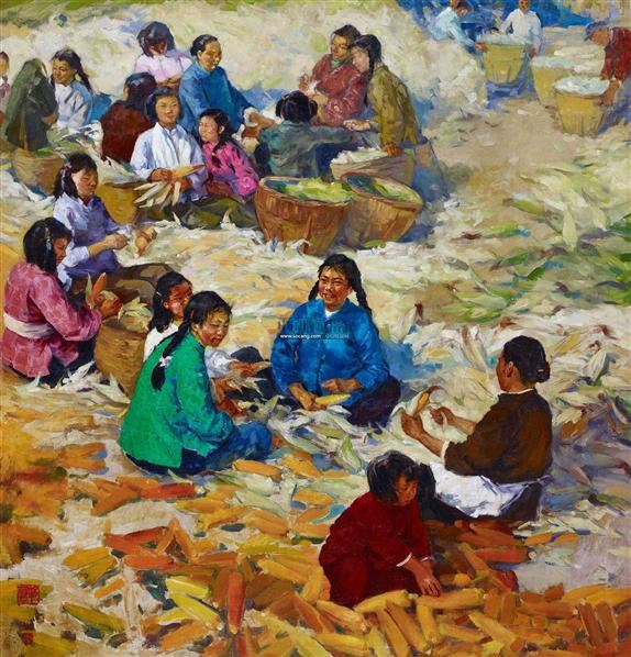 费以复 丰收图 布面 油画
