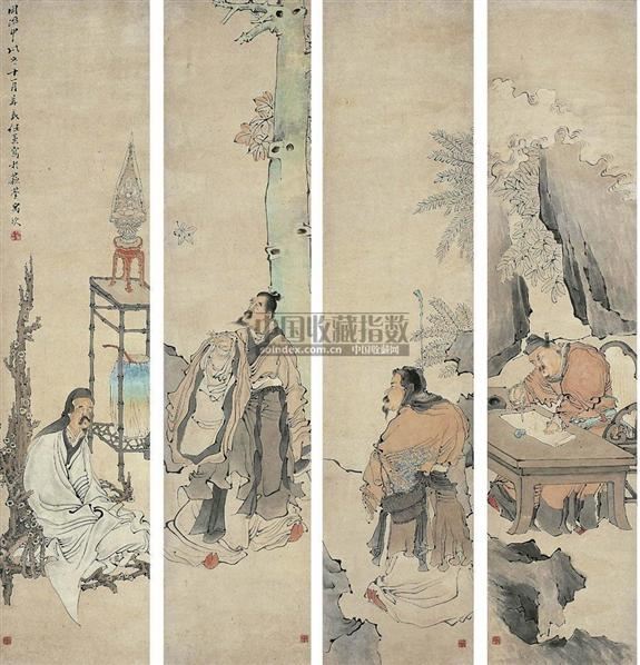 任熏(1834～1893) 人物故事 四屏