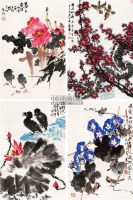 花鸟 四屏 设色纸本 -  - 中国书画 - 2010秋季兰州文物艺术品拍卖会 -收藏网