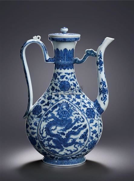 青花缠枝莲开光龙纹执壶 中国古代瓷珍暨雕塑残器专场 犹珍8