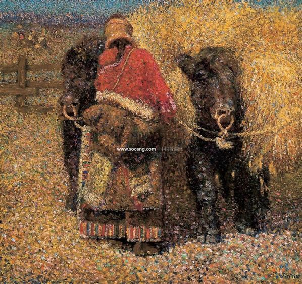 牵牛的农妇 布面油彩-金田-中国油画-2007春季艺术品