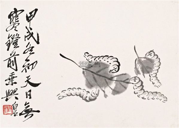 蚕桑图镜心水墨纸本