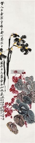 齐白石海棠桂花立轴设色纸本