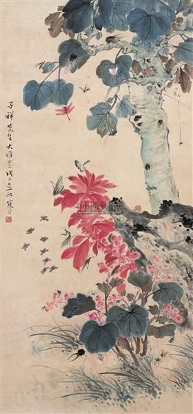 花卉草虫 立轴 设色纸本 - 13356 - 中国书画 - 2007年春中国书画拍卖会 -收藏网
