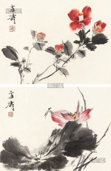 红茶 紫荷 镜心 纸本-王雪涛-扇画小品专场-2013春季