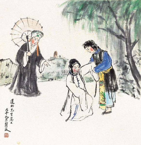 关良 白蛇传人物 立轴 设色纸本