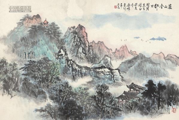 吴一峰 庐山含鄱口 镜片 设色纸本