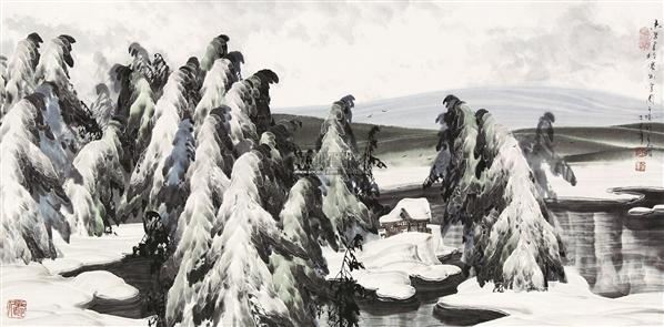 于志学 冰雪山水 设色纸本