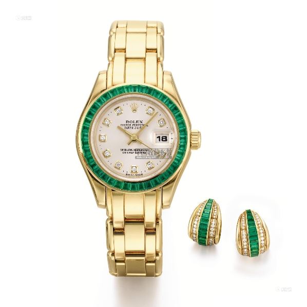 劳力士 69308型号「datejust pearlmaster」一组女装黄金镶祖母绿及