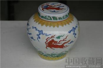 斗彩海水天马纹盖缸-收藏网