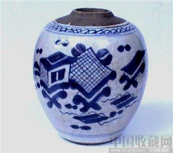八宝方正青花罐-收藏网