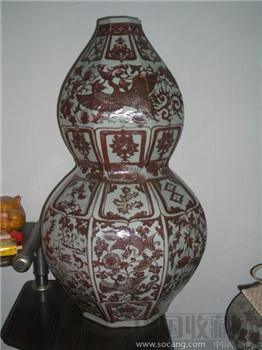 明初釉里红八愣葫芦瓶),高63cm-收藏网